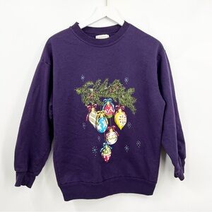 VTG Basic Editions Christmas Ornaments Sweatshirt Crewneck Pullover Purple Med